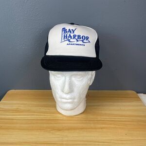 Bay Harbor Trucker Hat Unisex One Size Black White Snapback Cap Outdoor Casual